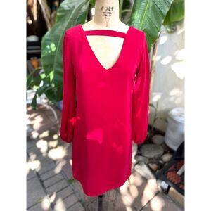 Amanda Uprichard Silk Cherry Red Deep Vneck Cut out Shift Dress Size P Made USA